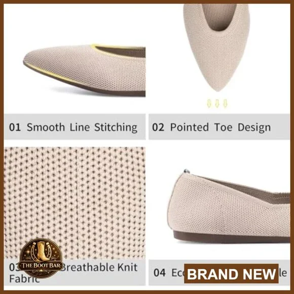 Pointed Toe Knit Flats with Memory Foam Insoles Slip-On Ballet Shoes - Picture 3 of 7